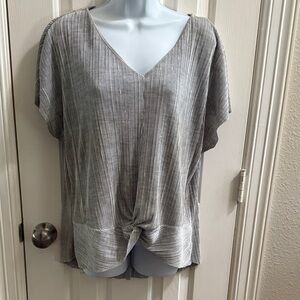 Dana Buchman Silver V-Neck Pleated Blouse